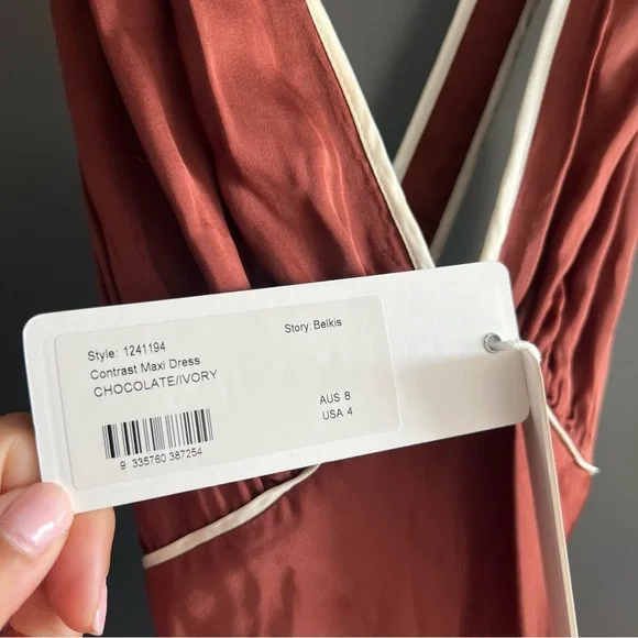 Shona Joy Belkis Contrast Plunged Cross Back Maxi Dress Size 4 NEW! With tags! - Picture 8 of 16